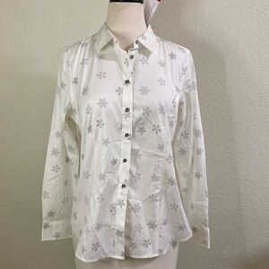 NWT Talbots‎ No Iron Button Down Snowflake Shirt